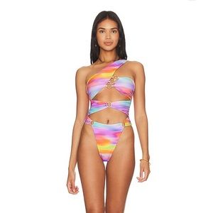 Michael Costello rainbow swimsuit